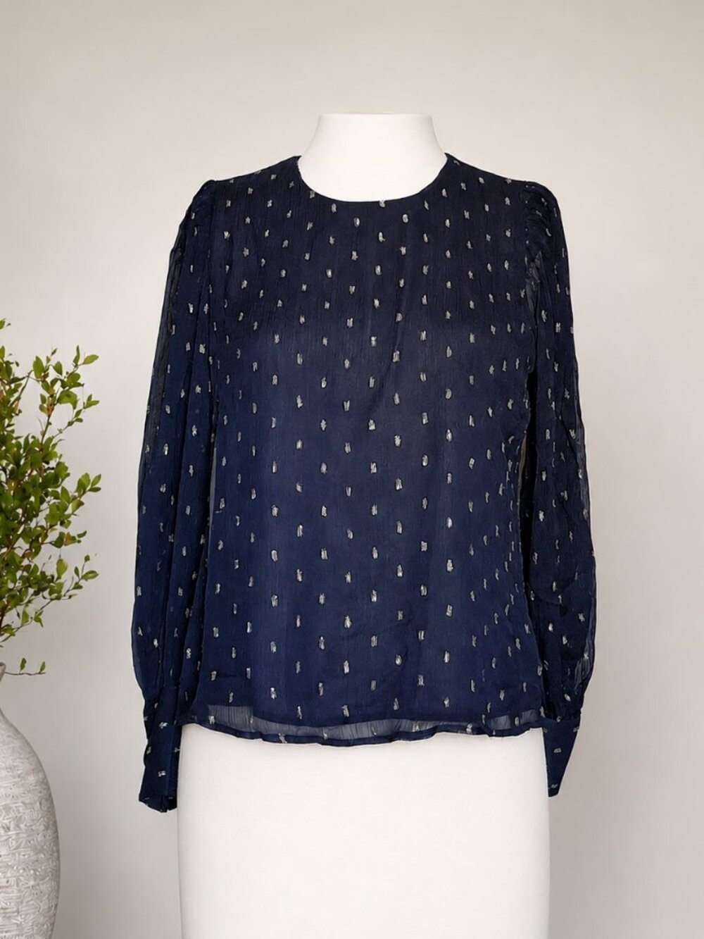 Ann Taylor Navy Long Sleeve Blouse NWT